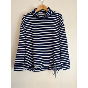 Lands' End Long Sleeve Cowl Neck Striped Drawstring Hem Top Women's Size XL